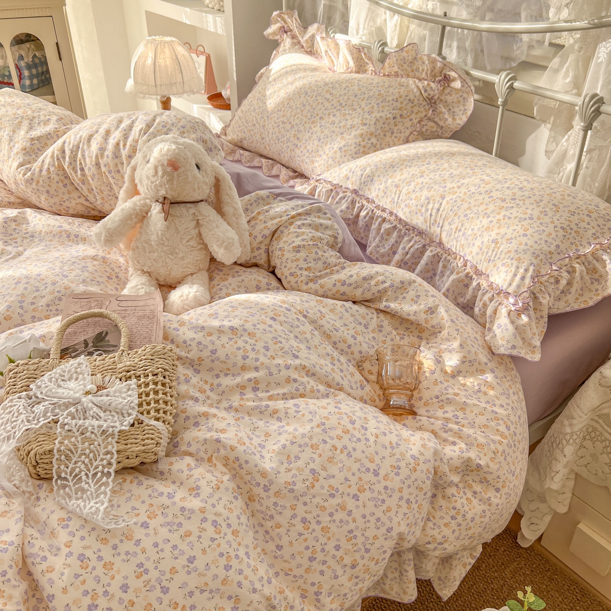 91家纺网 家纺一手货源 找家纺 睡美美家纺 2026新款水洗云朵棉亲肤花边款四件套 小碎花