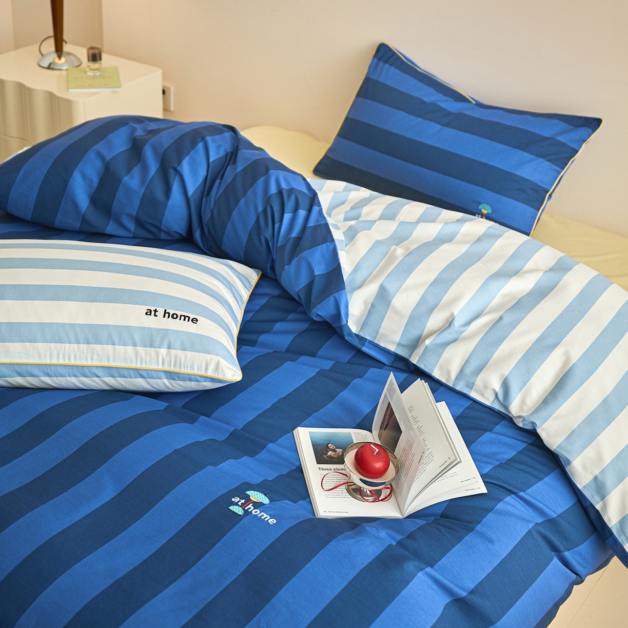 91家纺网 家纺一手货源 找家纺 （总）蓝邻家纺 2026新款全棉纯棉40s“at hone”绣花四件套系列