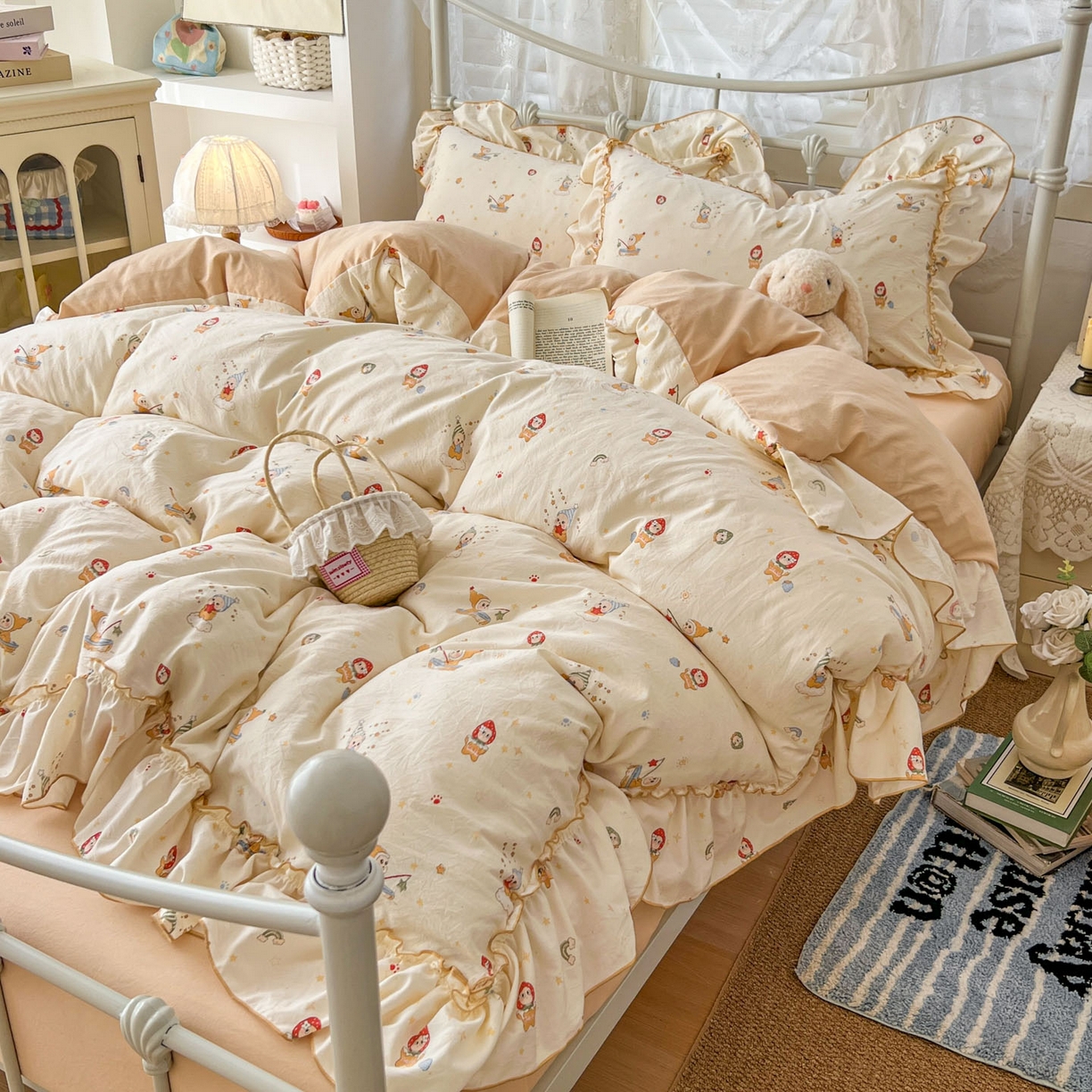 91家纺网 家纺一手货源 找家纺 睡美美家纺 2026新款水洗云朵棉亲肤花边款四件套 星星人