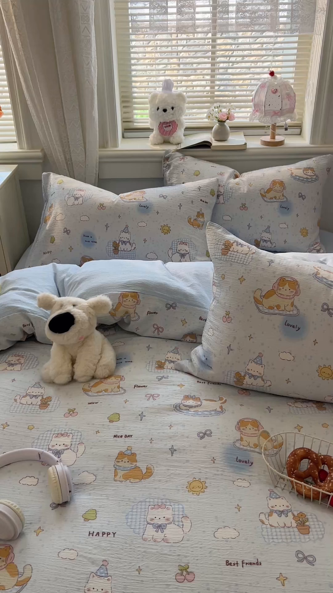 91家纺网 家纺一手货源 找家纺 金梦拉家纺 2026春夏新款云感双层纱皱皱纱系列四件套 芭宠假日蓝