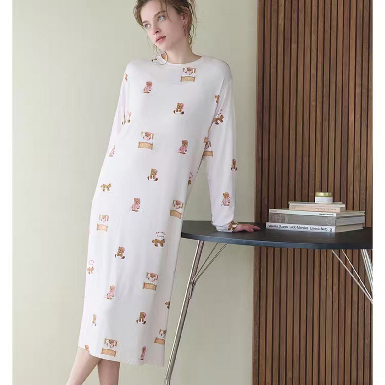 91家纺网 家纺一手货源 找家纺 妍景家居生活馆 2026新款莫代尔晚安小熊裙 深粉