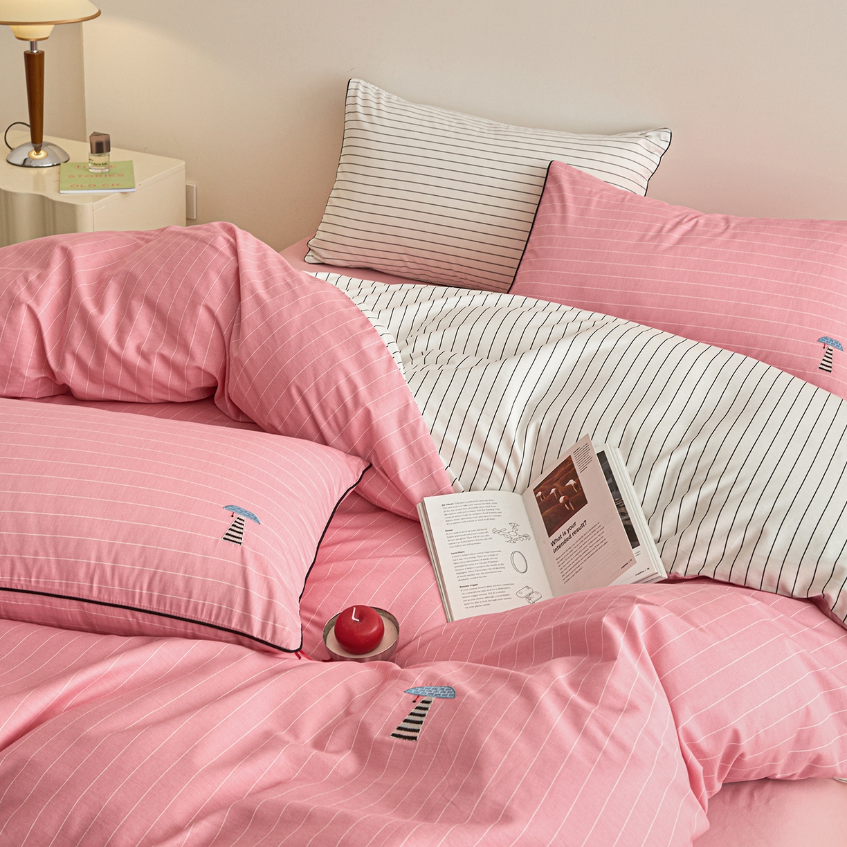 91家纺网 家纺一手货源 找家纺 （总）蓝邻家纺 2026新款全棉纯棉40s“at hone”绣花四件套系列