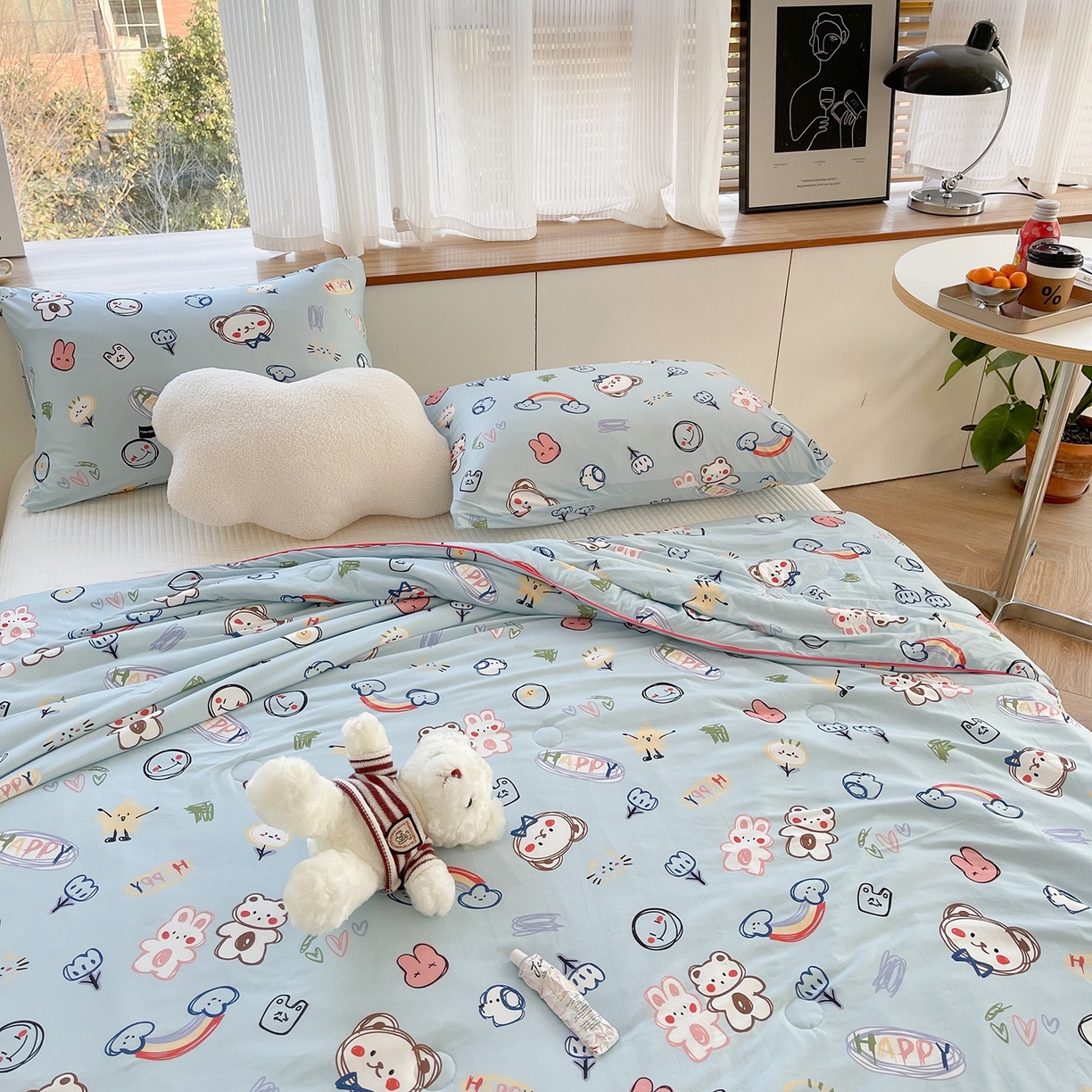 91家纺网 家纺一手货源 找家纺 咏绒家纺工厂店 厂家直销网销爆款花型永不断货2025春夏新款A类牛奶针织棉大豆夏被（长期款） 彩笔画-蓝