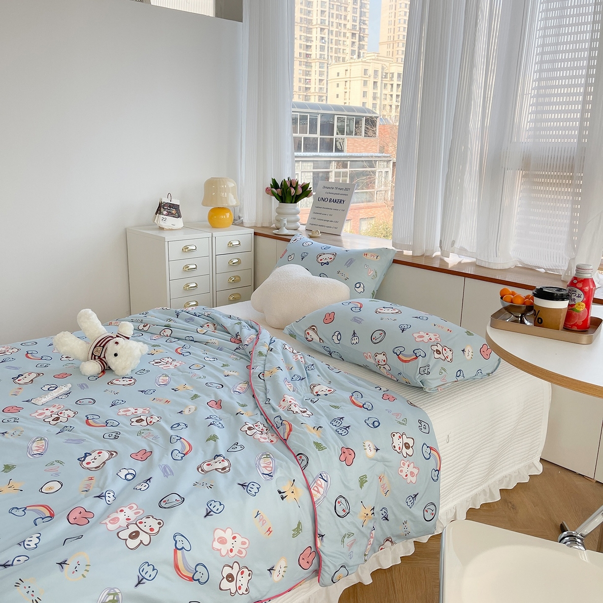 91家纺网 家纺一手货源 找家纺 咏绒家纺工厂店 厂家直销网销爆款花型永不断货2025春夏新款A类牛奶针织棉大豆夏被（长期款） 彩笔画-蓝