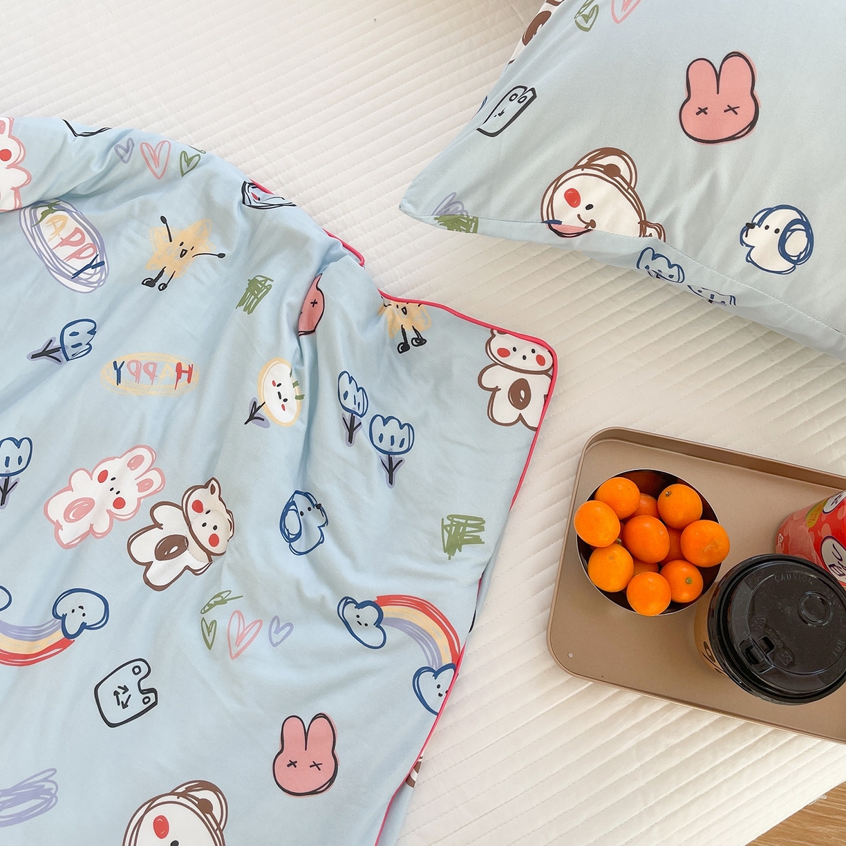 91家纺网 家纺一手货源 找家纺 咏绒家纺工厂店 厂家直销网销爆款花型永不断货2025春夏新款A类牛奶针织棉大豆夏被（长期款） 彩笔画-蓝