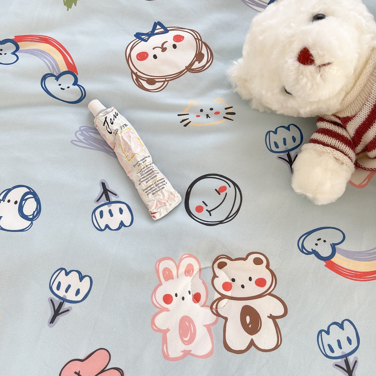 91家纺网 家纺一手货源 找家纺 咏绒家纺工厂店 厂家直销网销爆款花型永不断货2025春夏新款A类牛奶针织棉大豆夏被（长期款） 彩笔画-蓝