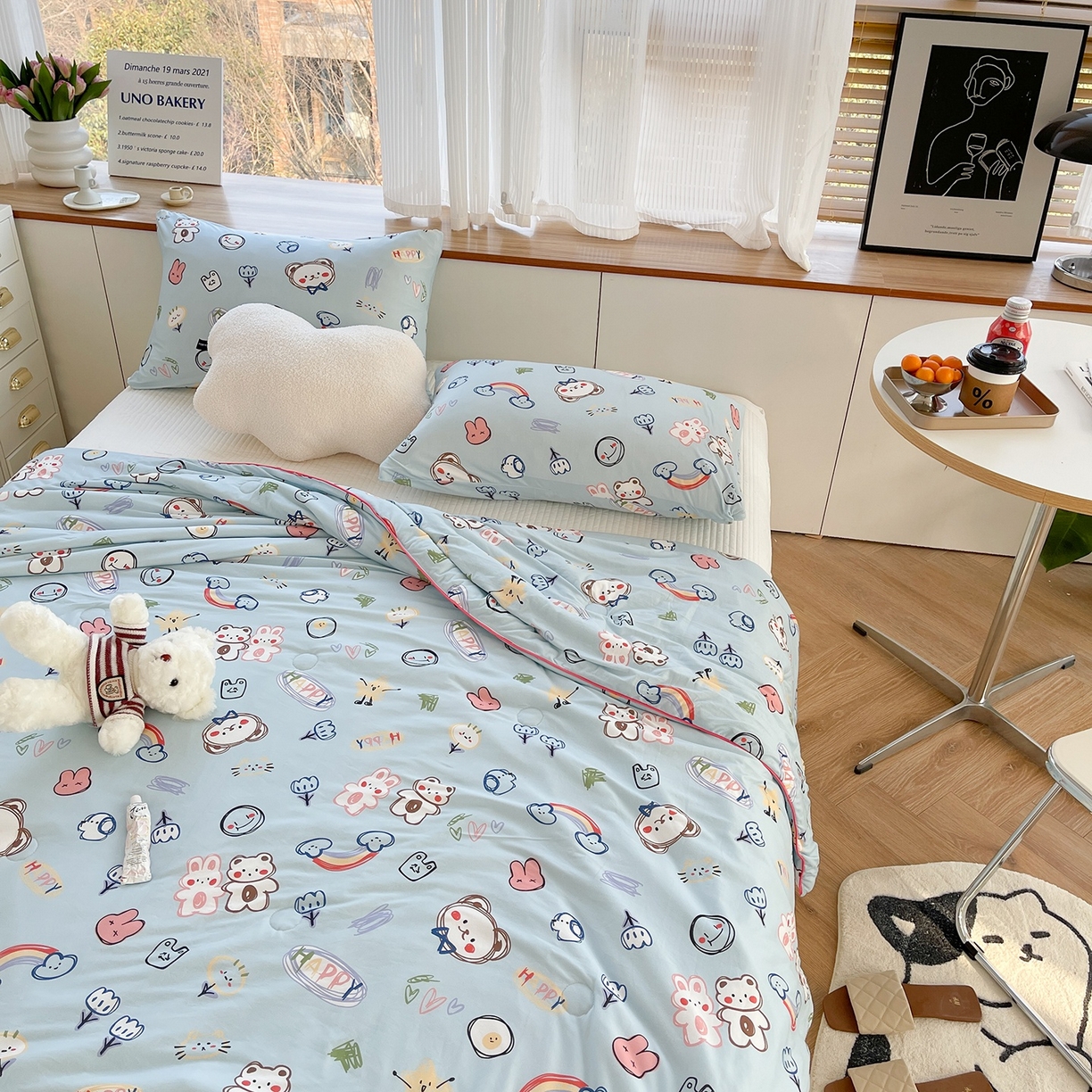 91家纺网 家纺一手货源 找家纺 咏绒家纺工厂店 厂家直销网销爆款花型永不断货2025春夏新款A类牛奶针织棉大豆夏被（长期款） 彩笔画-蓝