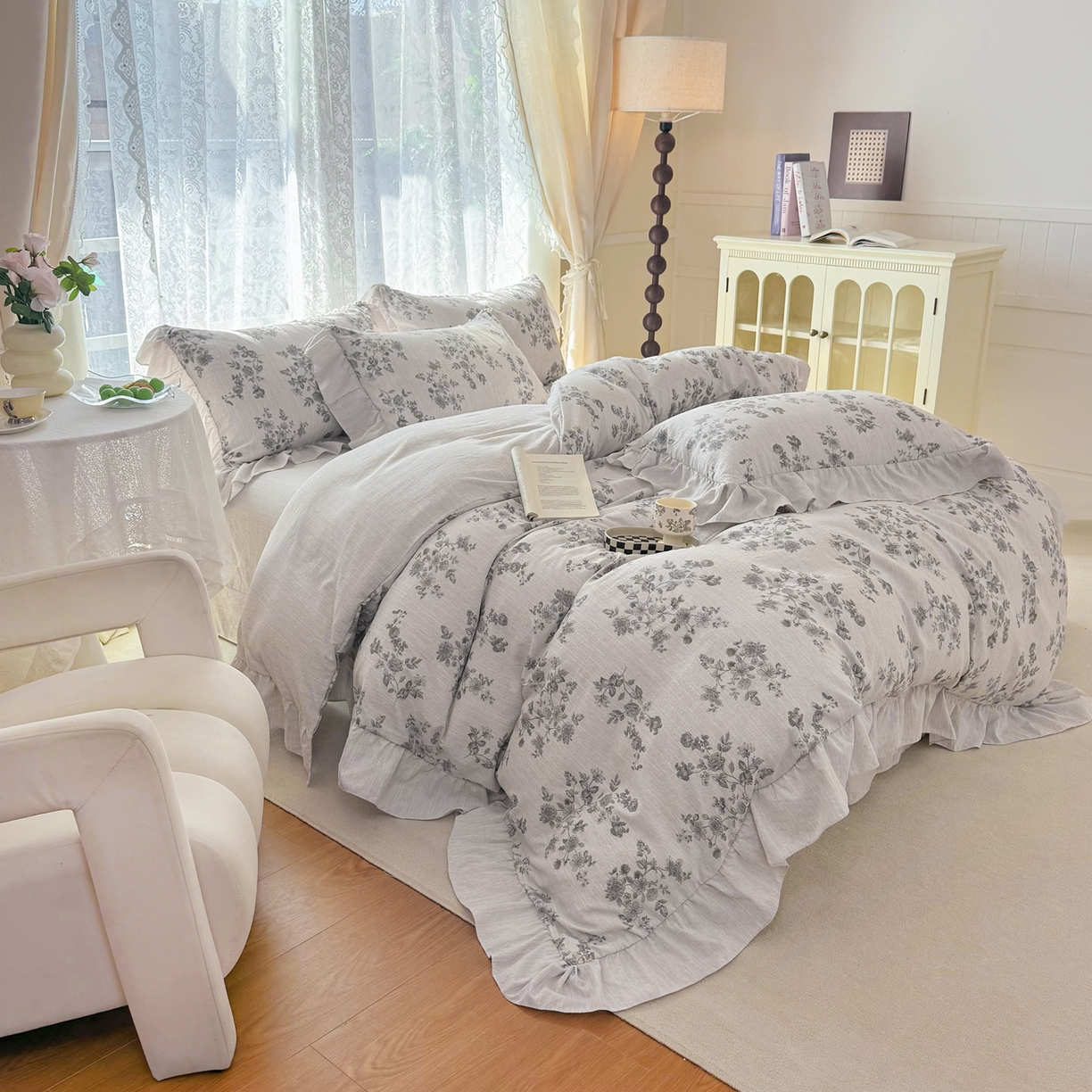 91家纺网 家纺一手货源 找家纺 （总）赛丽雅 2026春夏新款色织提花麻法式花边款四件套