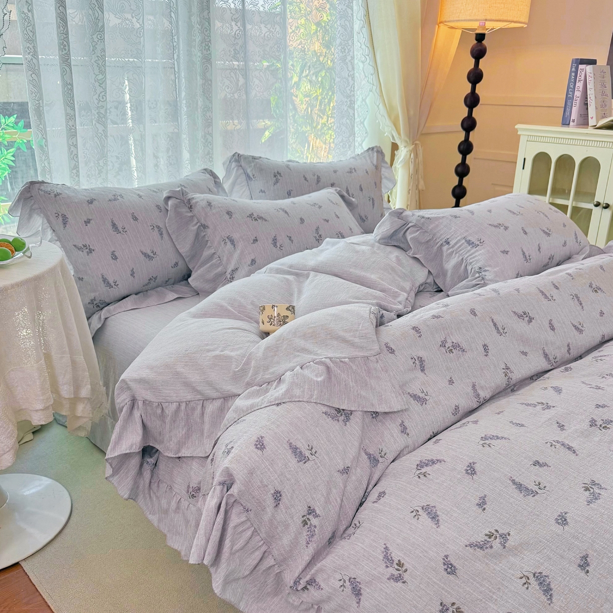 91家纺网 家纺一手货源 找家纺 （总）赛丽雅 2026春夏新款色织提花麻法式花边款四件套