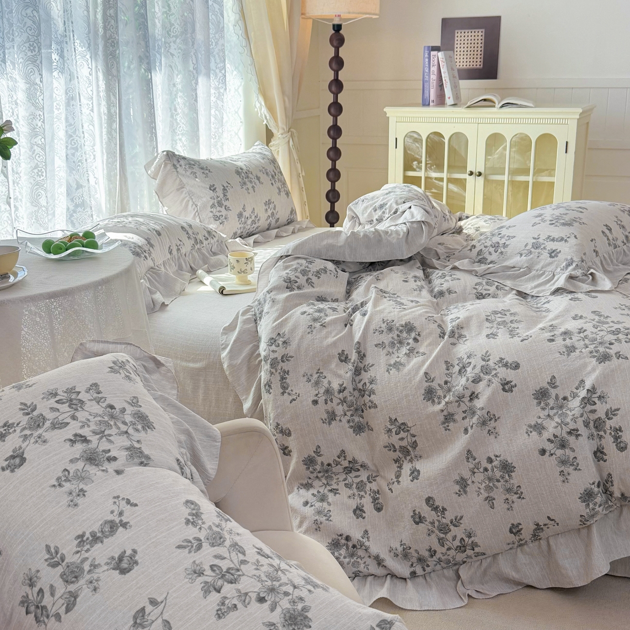 91家纺网 家纺一手货源 找家纺 （总）赛丽雅 2026春夏新款色织提花麻法式花边款四件套