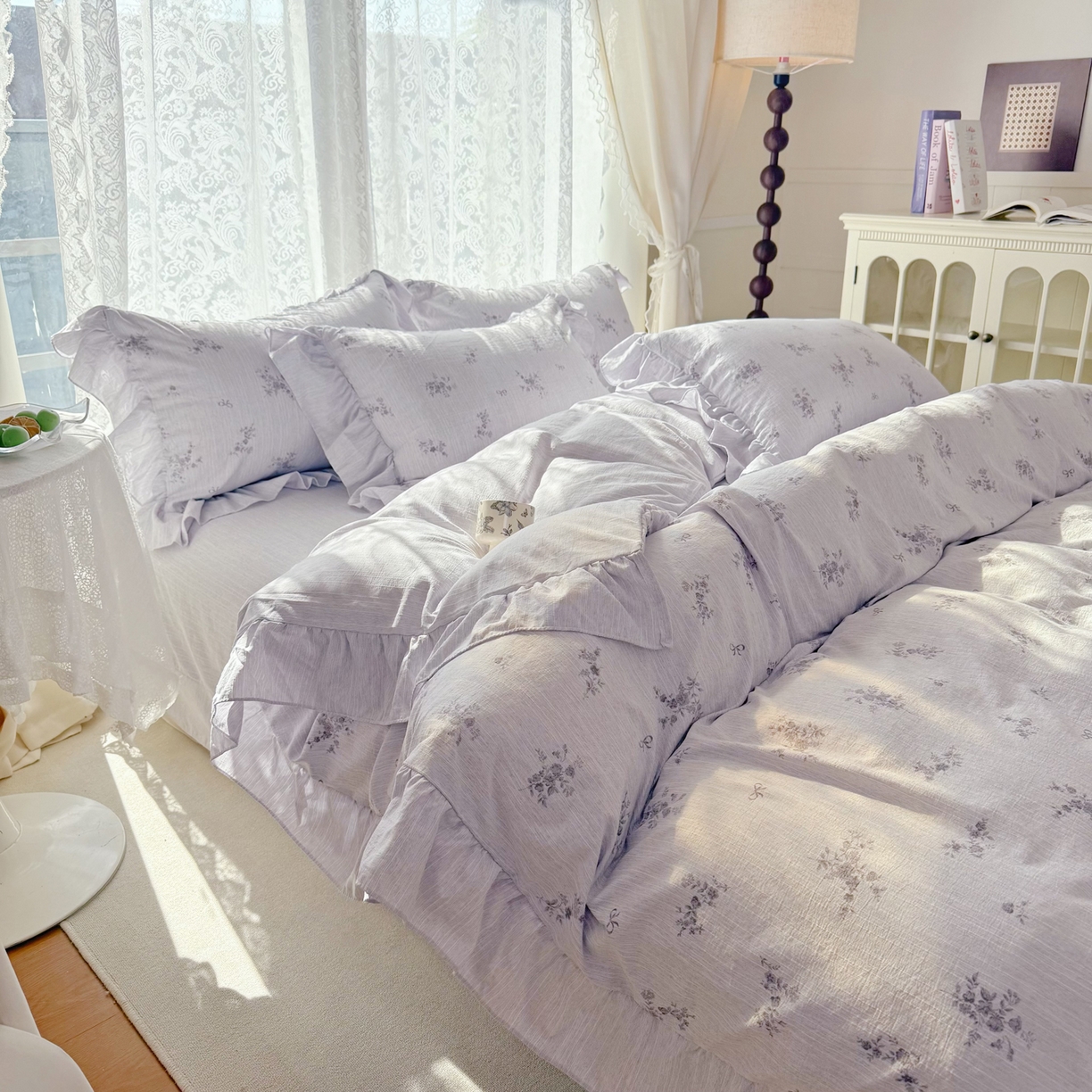 91家纺网 家纺一手货源 找家纺 （总）赛丽雅 2026春夏新款色织提花麻法式花边款四件套