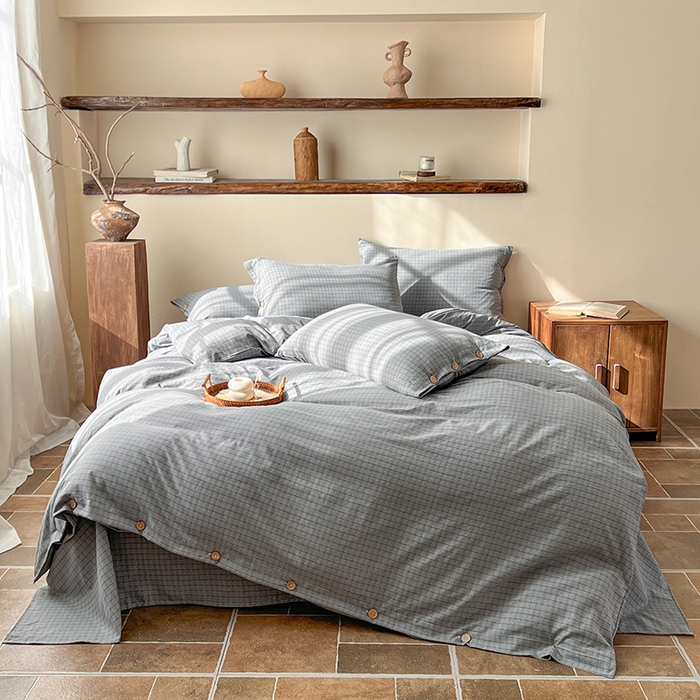 91家纺网 家纺一手货源 找家纺 库里梦家纺 2026新款色织提花婴儿棉四件套 琥珀灰