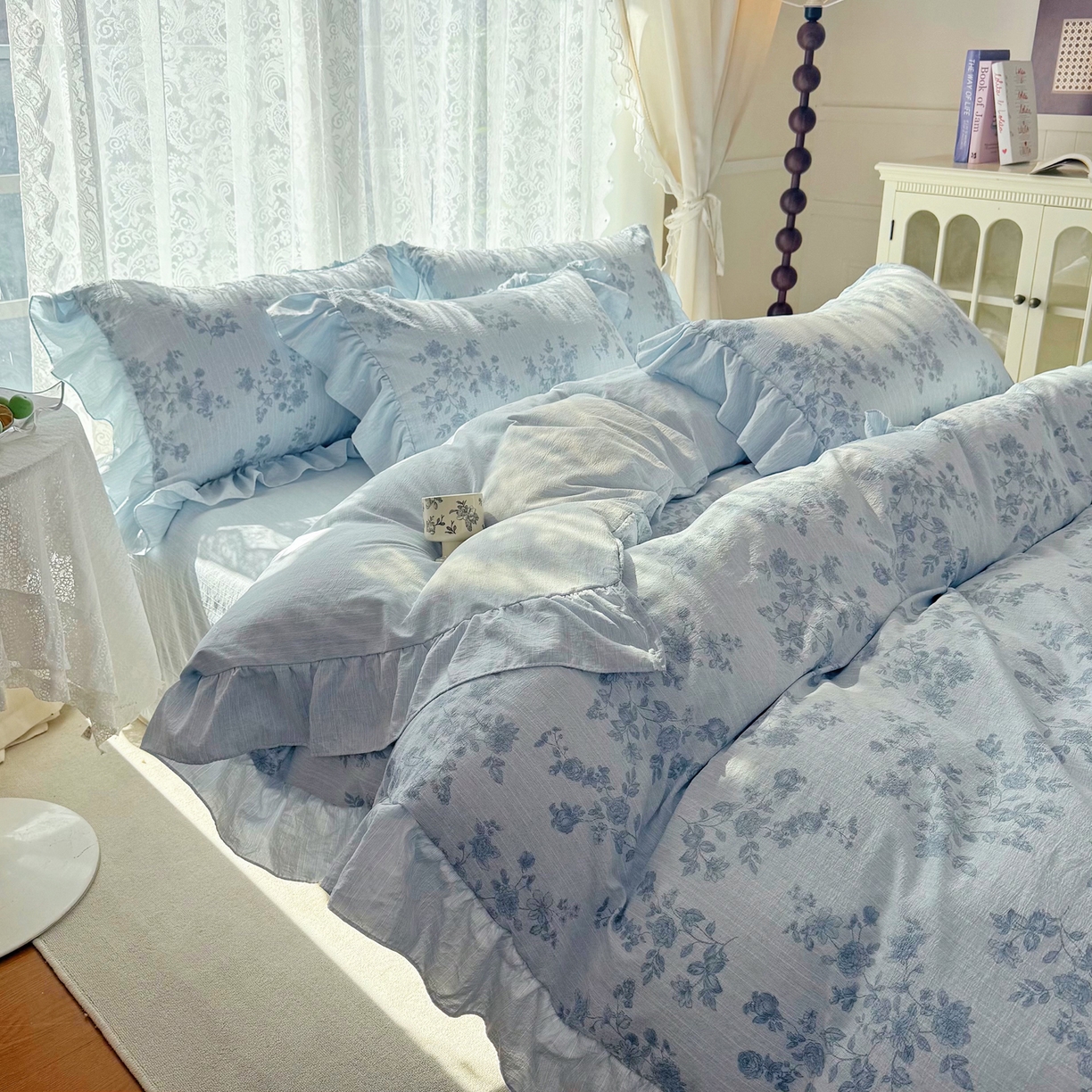 赛丽雅 2026春夏新款色织提花麻法式花边款四件套 宅宅日记