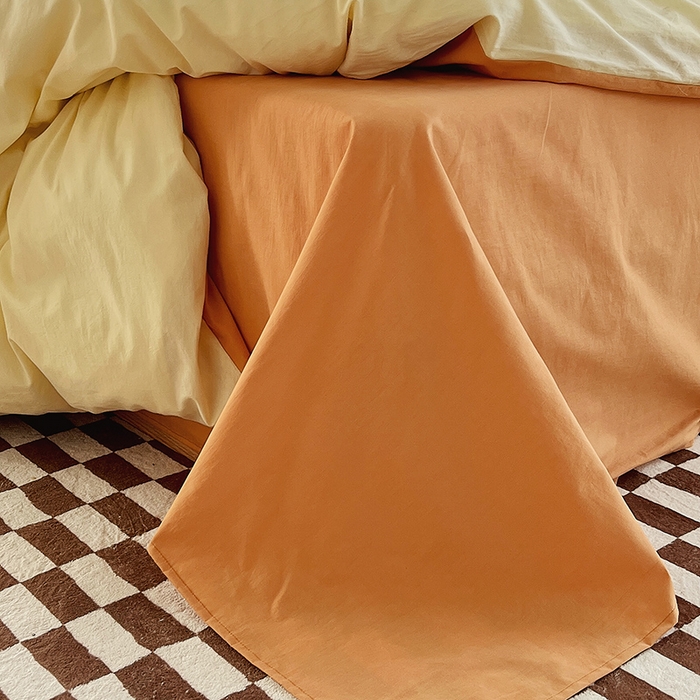 91家纺网 家纺一手货源 找家纺 拼社家纺 2026新款A类色织全棉水洗棉四件套纯棉四件套刺绣床上用品-漫系列 奶油白+香橙