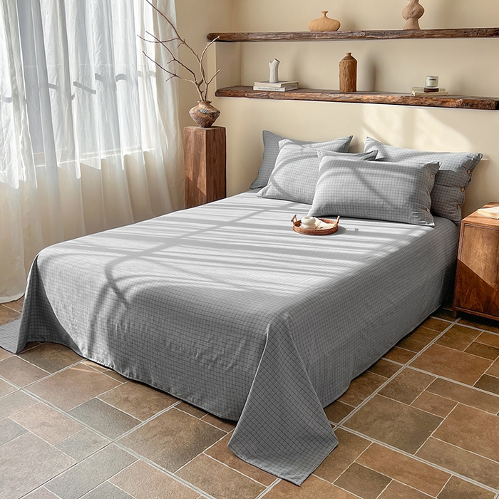 91家纺网 家纺一手货源 找家纺 库里梦家纺 2026新款色织提花婴儿棉四件套 琥珀灰