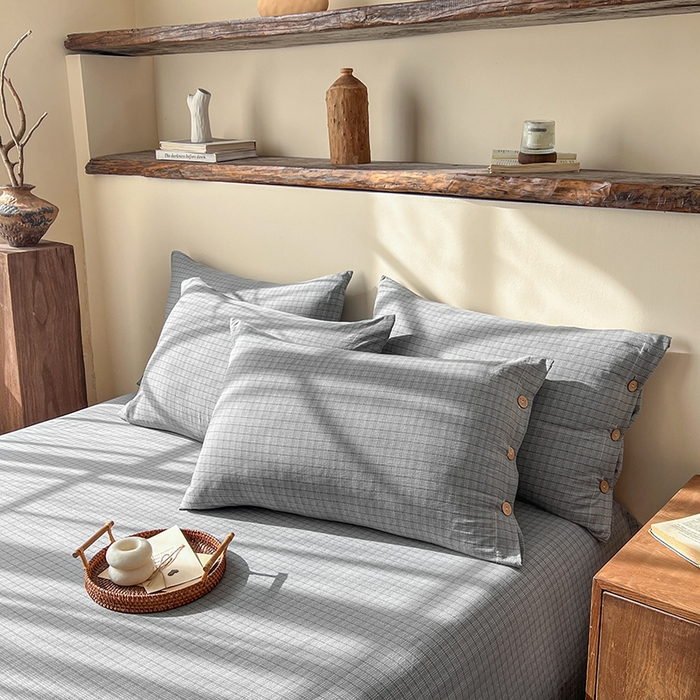 91家纺网 家纺一手货源 找家纺 库里梦家纺 2026新款色织提花婴儿棉四件套 琥珀灰