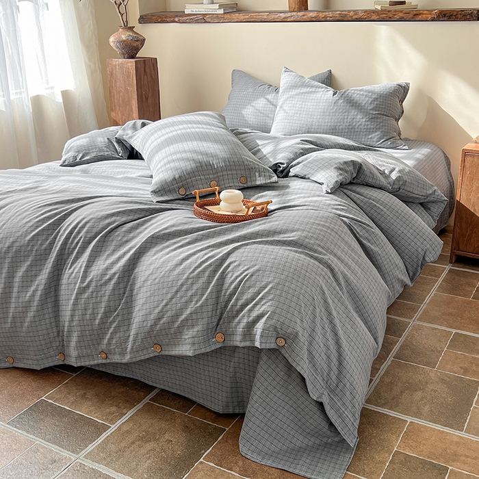 91家纺网 家纺一手货源 找家纺 库里梦家纺 2026新款色织提花婴儿棉四件套 琥珀灰