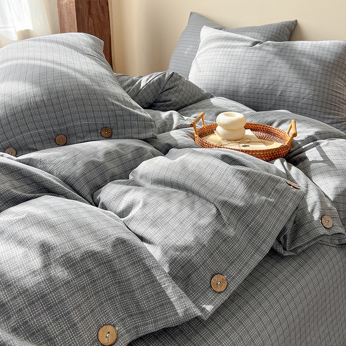 91家纺网 家纺一手货源 找家纺 库里梦家纺 2026新款色织提花婴儿棉四件套 琥珀灰