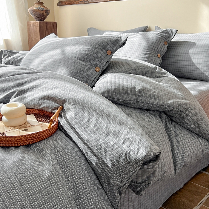 91家纺网 家纺一手货源 找家纺 库里梦家纺 2026新款色织提花婴儿棉四件套 琥珀灰