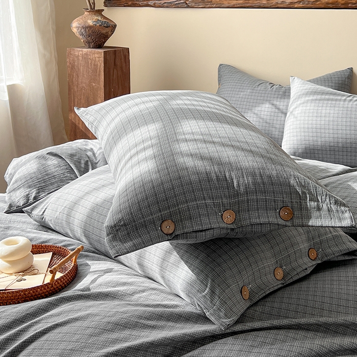 91家纺网 家纺一手货源 找家纺 库里梦家纺 2026新款色织提花婴儿棉四件套 琥珀灰