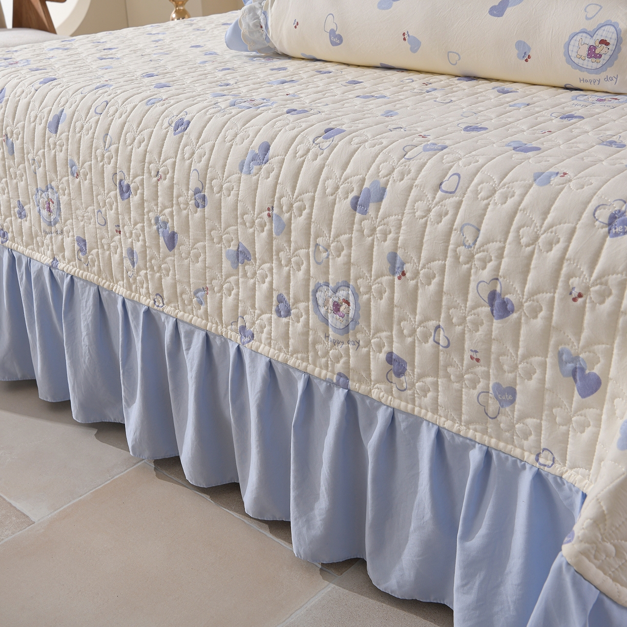 91家纺网 家纺一手货源 找家纺 金梦家居 2026新款水洗棉床盖夏被款四件套 爱心萌宠