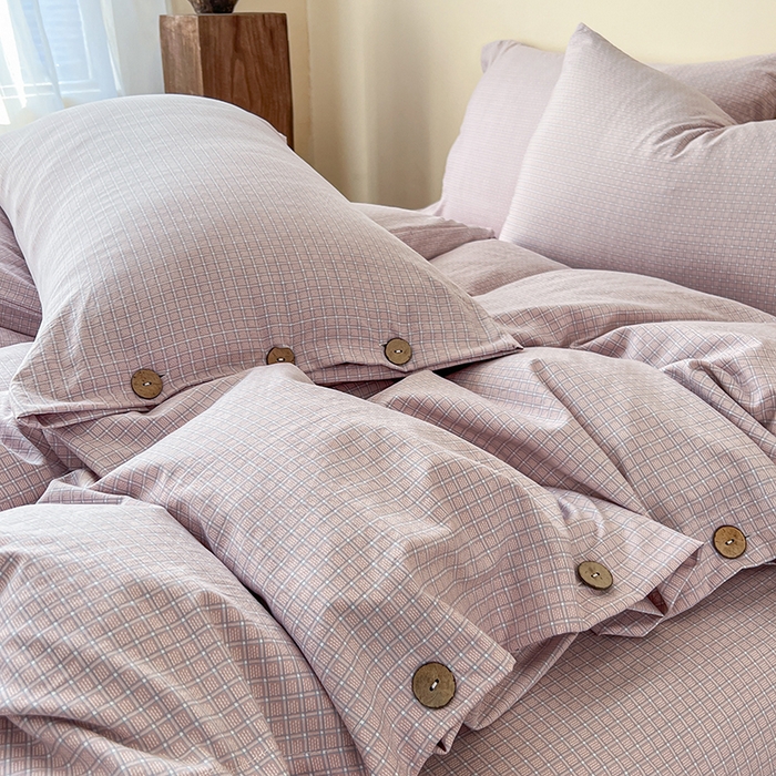 91家纺网 家纺一手货源 找家纺 库里梦家纺 2026新款色织提花婴儿棉四件套 琥珀粉