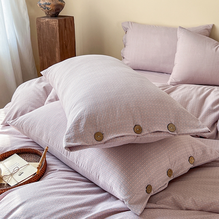 91家纺网 家纺一手货源 找家纺 库里梦家纺 2026新款色织提花婴儿棉四件套 琥珀粉