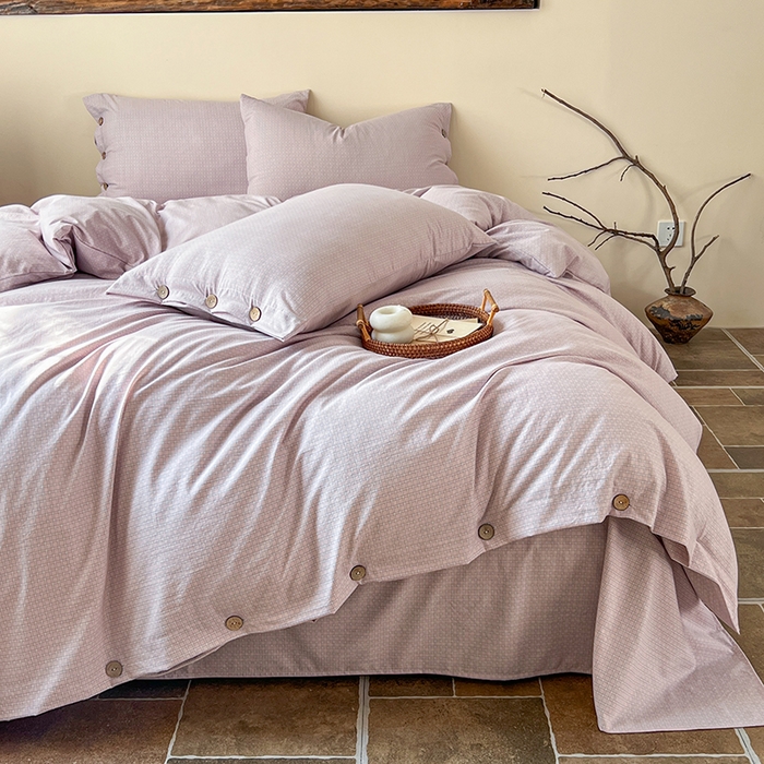 91家纺网 家纺一手货源 找家纺 库里梦家纺 2026新款色织提花婴儿棉四件套 琥珀粉