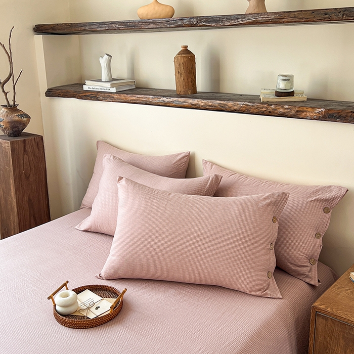 91家纺网 家纺一手货源 找家纺 库里梦家纺 2026新款色织提花婴儿棉四件套 琥珀红