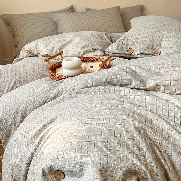 91家纺网 家纺一手货源 找家纺 库里梦家纺 2026新款色织提花婴儿棉四件套 琥珀咖