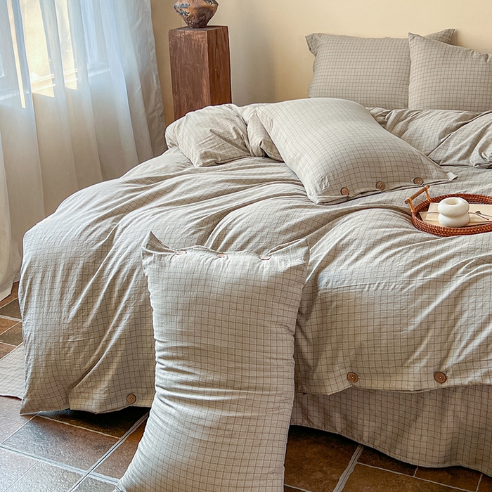 91家纺网 家纺一手货源 找家纺 库里梦家纺 2026新款色织提花婴儿棉四件套 琥珀咖