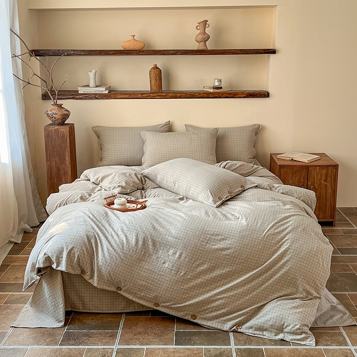 库里梦家纺 2026新款色织提花婴儿棉四件套 琥珀咖