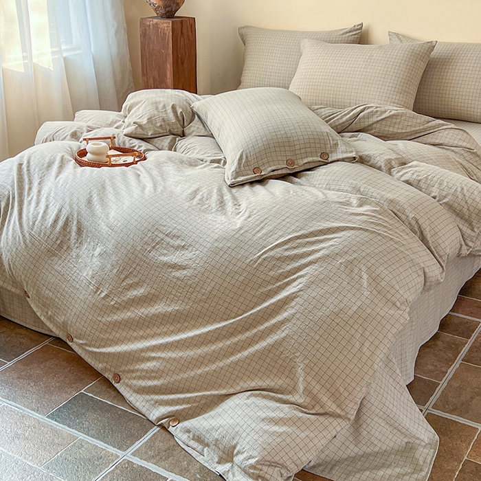 91家纺网 家纺一手货源 找家纺 库里梦家纺 2026新款色织提花婴儿棉四件套 琥珀咖