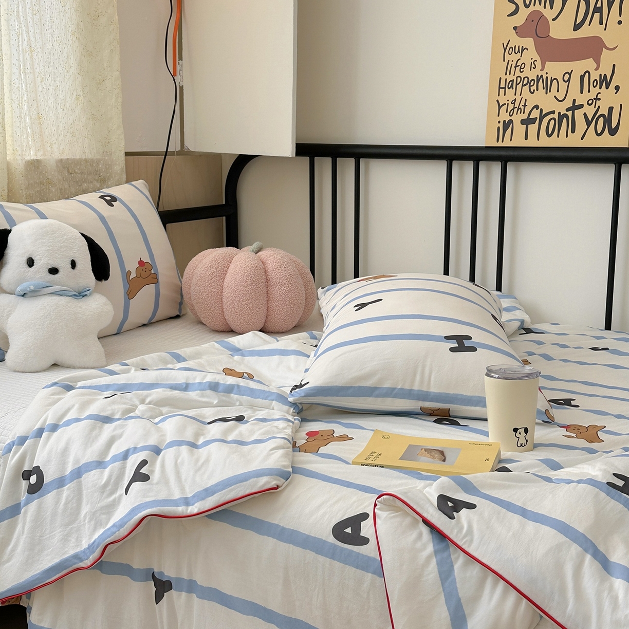 91家纺网 家纺一手货源 找家纺 咏绒家纺工厂店 厂家直销网销爆款花型永不断货2025春夏新款A类牛奶针织棉大豆夏被（长期款） 快乐狗