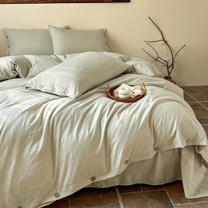 91家纺网 家纺一手货源 找家纺 库里梦家纺 2026新款色织提花婴儿棉四件套 琥珀米