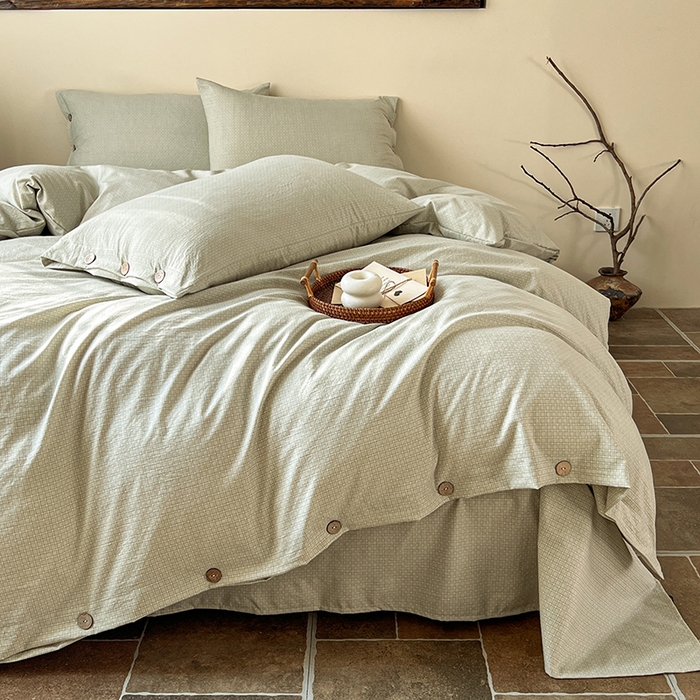 91家纺网 家纺一手货源 找家纺 库里梦家纺 2026新款色织提花婴儿棉四件套 琥珀米