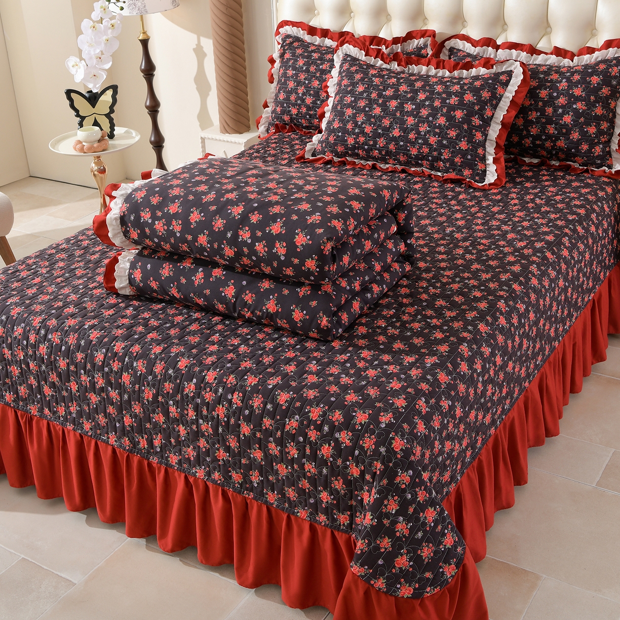 91家纺网 家纺一手货源 找家纺 金梦家居 2026新款水洗棉床盖夏被款四件套 暗香疏影