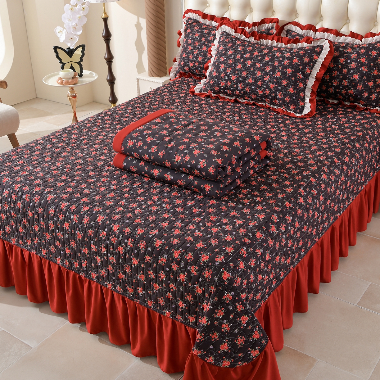 91家纺网 家纺一手货源 找家纺 金梦家居 2026新款水洗棉床盖夏被款四件套 暗香疏影