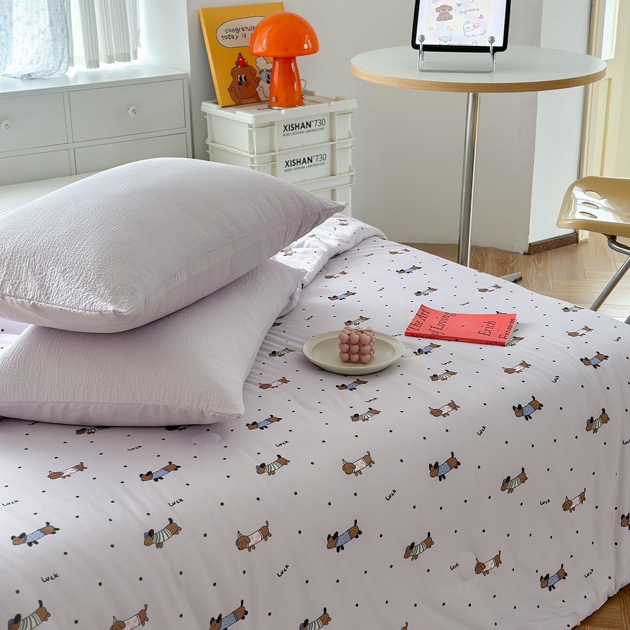 91家纺网 家纺一手货源 找家纺 咏绒家纺工厂店 厂家直销网销爆款花型永不断货2025春夏新款A类牛奶针织棉大豆夏被（长期款） 腊肠犬