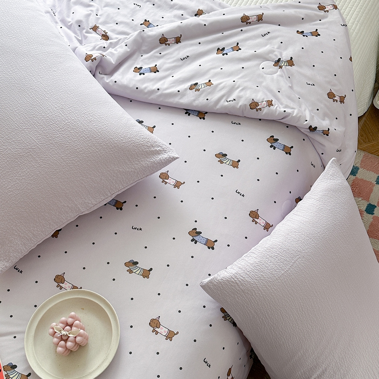 91家纺网 家纺一手货源 找家纺 咏绒家纺工厂店 厂家直销网销爆款花型永不断货2025春夏新款A类牛奶针织棉大豆夏被（长期款） 腊肠犬