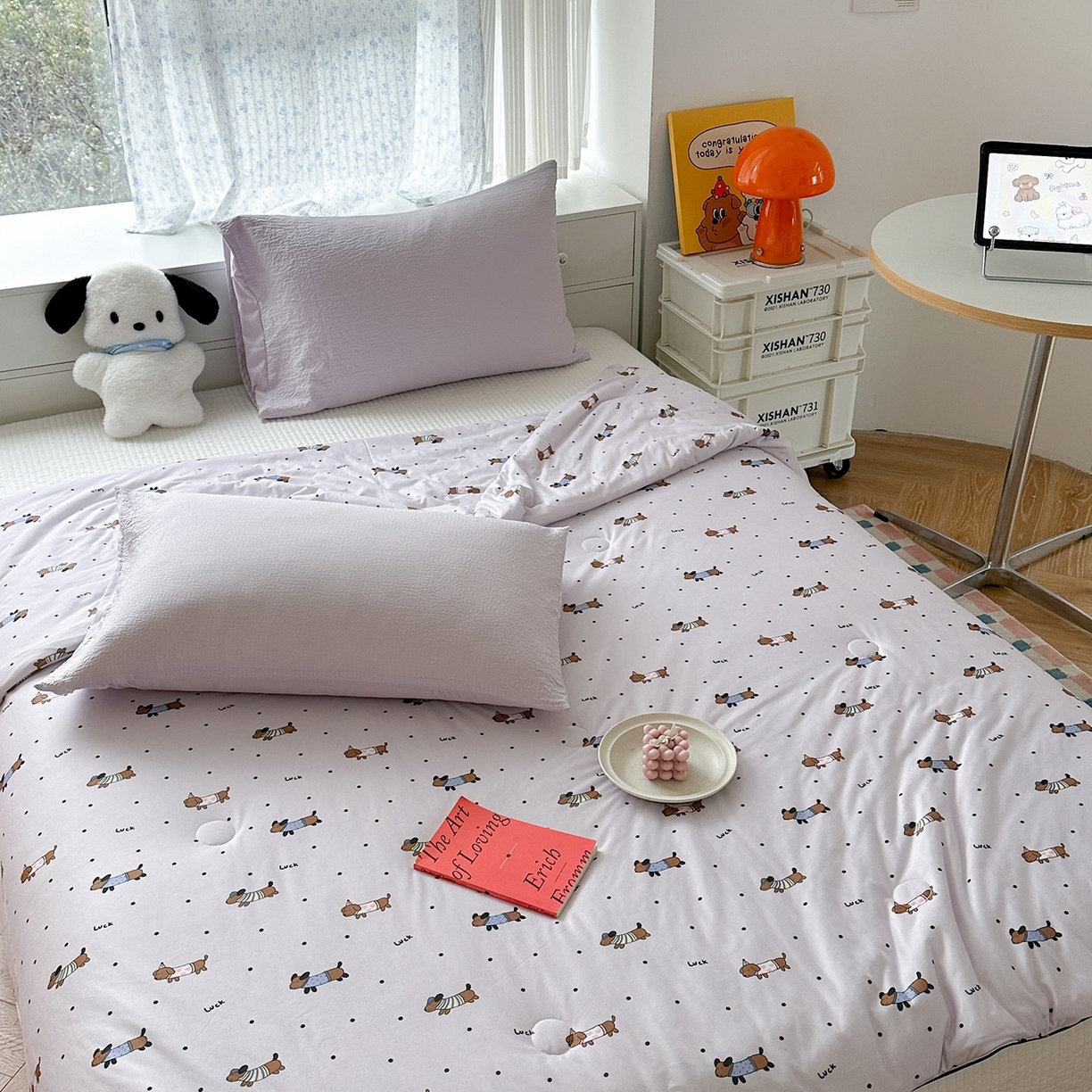 91家纺网 家纺一手货源 找家纺 咏绒家纺工厂店 厂家直销网销爆款花型永不断货2025春夏新款A类牛奶针织棉大豆夏被（长期款） 腊肠犬