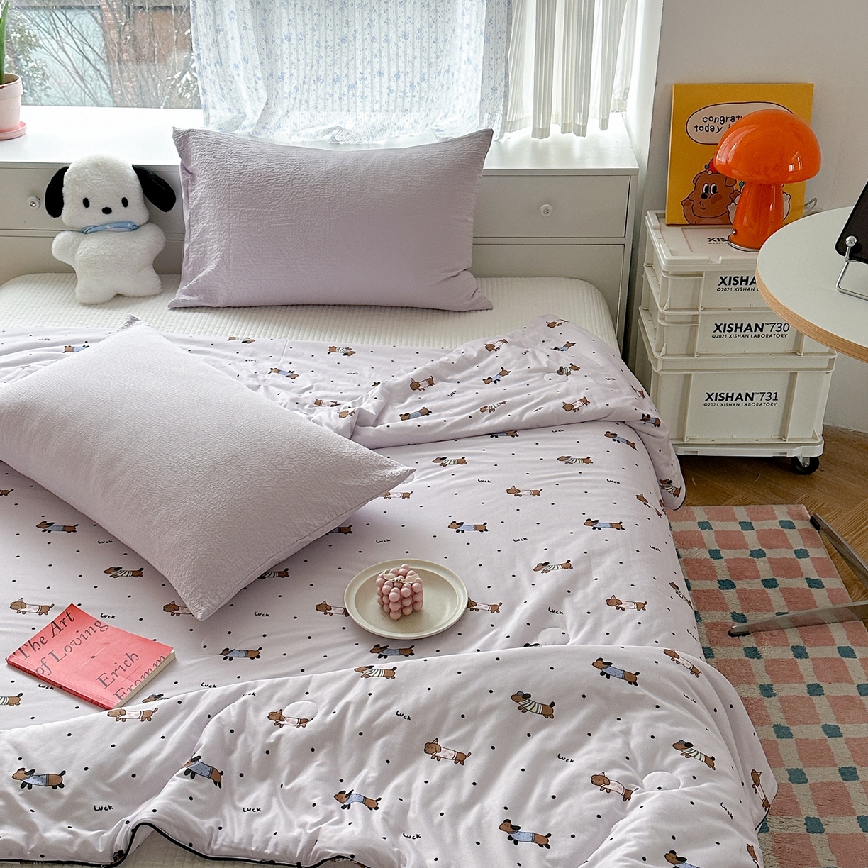 91家纺网 家纺一手货源 找家纺 咏绒家纺工厂店 厂家直销网销爆款花型永不断货2025春夏新款A类牛奶针织棉大豆夏被（长期款） 腊肠犬