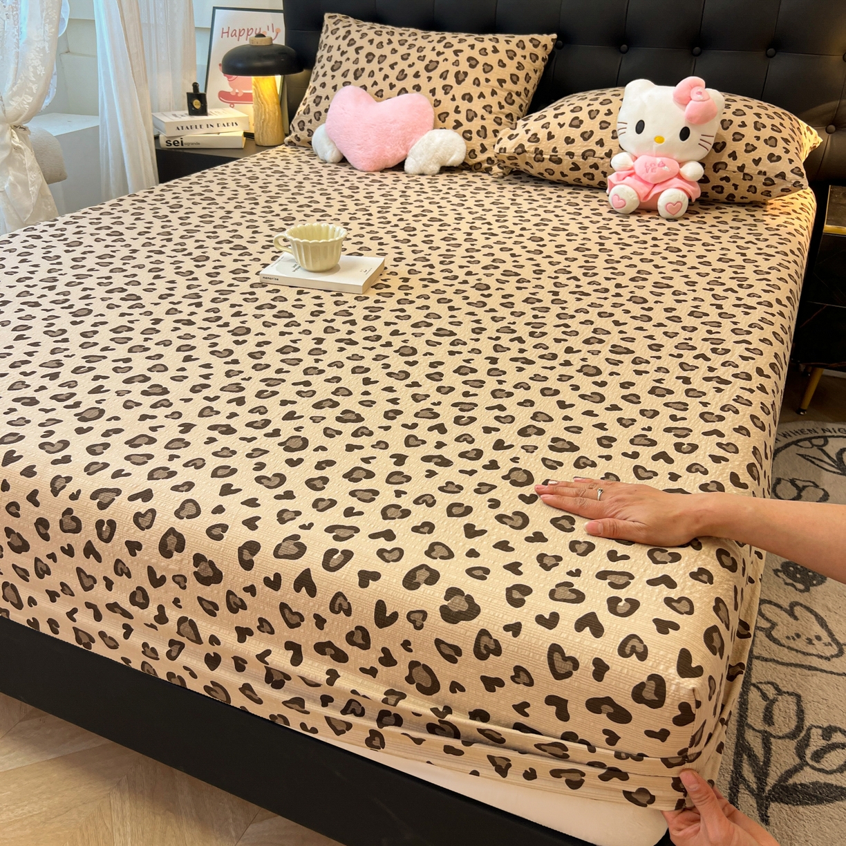 91家纺网 家纺一手货源 找家纺 （总）韩巢家纺 2026新款豹纹泡芙纱单床笠热销款防滑床笠单件床笠单品