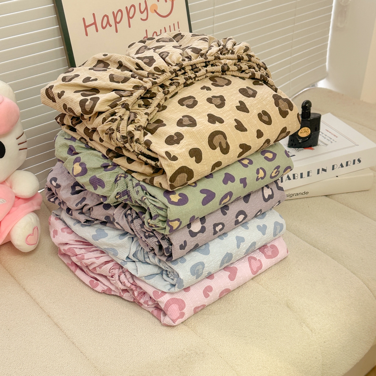 91家纺网 家纺一手货源 找家纺 韩巢家纺 2026新款豹纹泡芙纱单床笠热销款防滑床笠单件床笠单品 组合图仅供参考不可下单