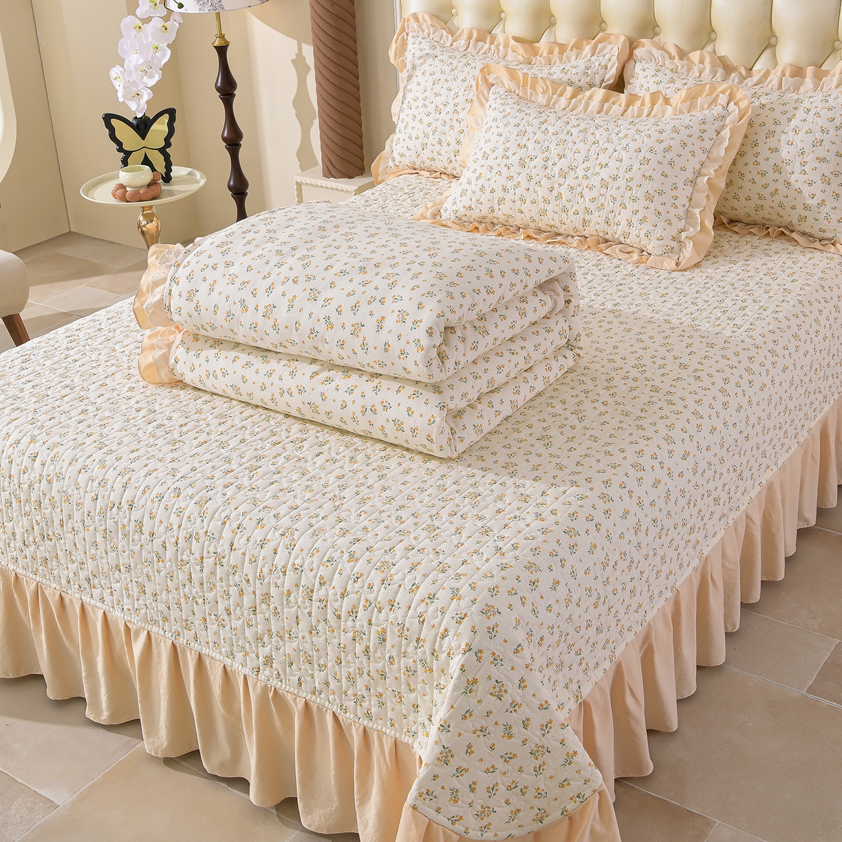 91家纺网 家纺一手货源 找家纺 金梦家居 2026新款水洗棉床盖夏被款四件套 春暖花开