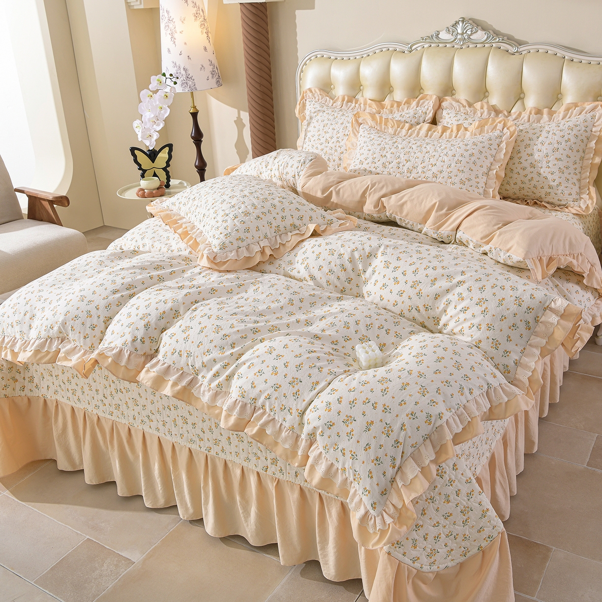 91家纺网 家纺一手货源 找家纺 金梦家居 2026新款水洗棉床盖夏被款四件套 春暖花开