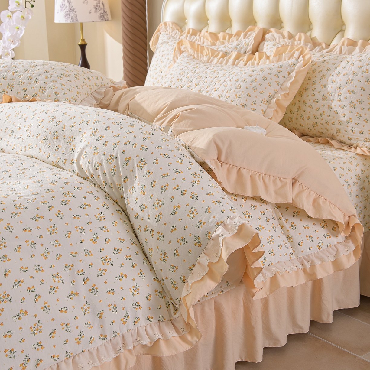 91家纺网 家纺一手货源 找家纺 金梦家居 2026新款水洗棉床盖夏被款四件套 春暖花开