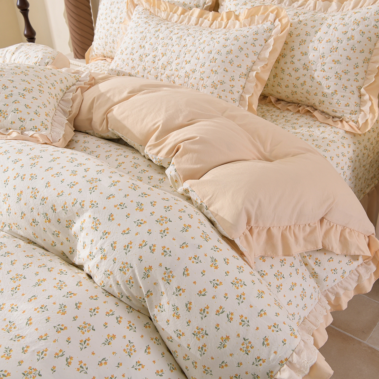 91家纺网 家纺一手货源 找家纺 金梦家居 2026新款水洗棉床盖夏被款四件套 春暖花开