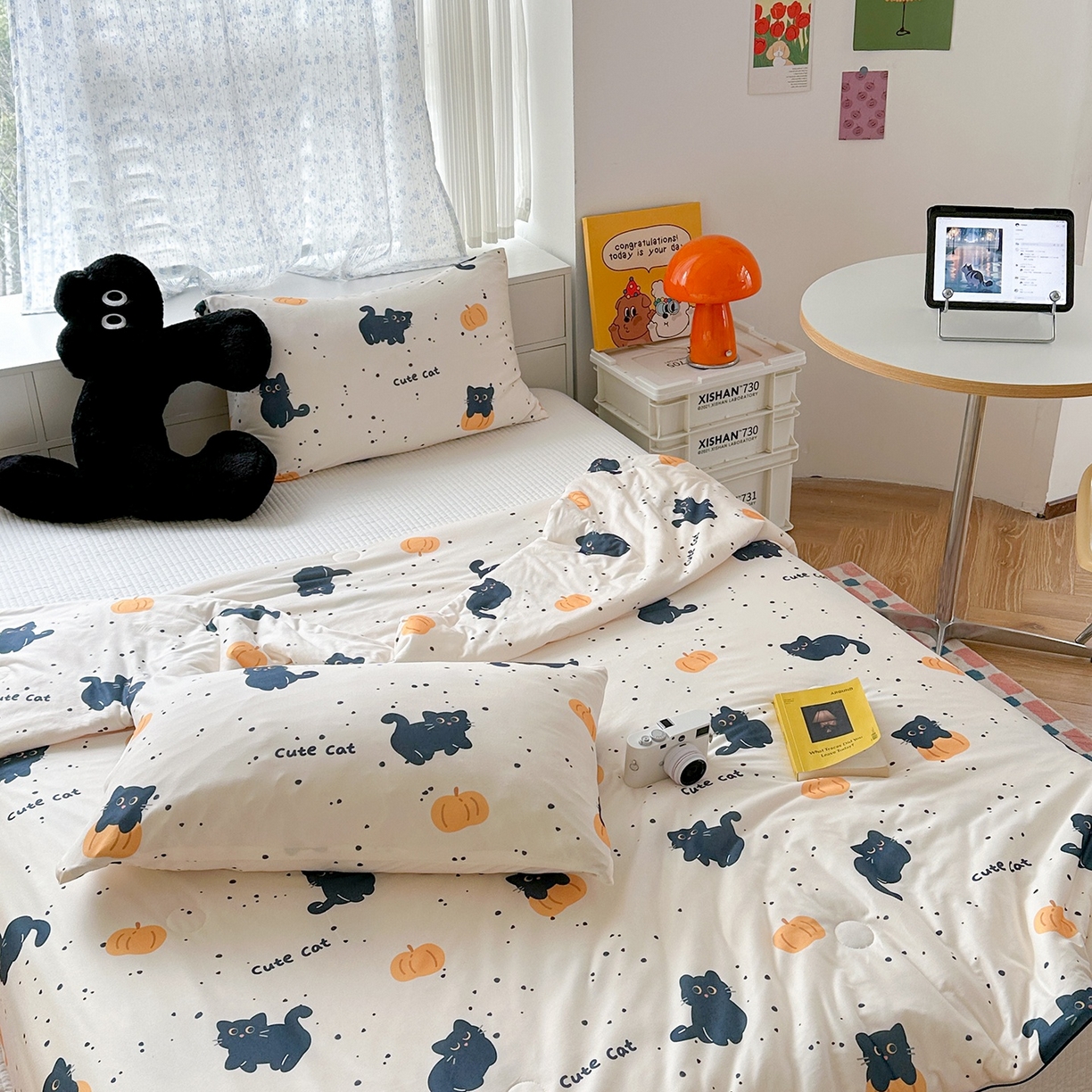 91家纺网 家纺一手货源 找家纺 咏绒家纺工厂店 厂家直销网销爆款花型永不断货2025春夏新款A类牛奶针织棉大豆夏被（长期款） 南瓜猫