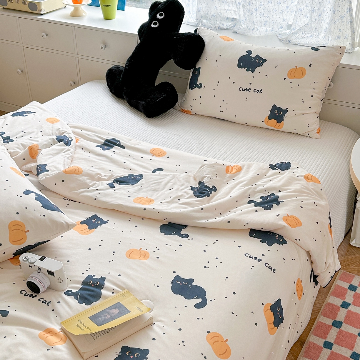 91家纺网 家纺一手货源 找家纺 咏绒家纺工厂店 厂家直销网销爆款花型永不断货2025春夏新款A类牛奶针织棉大豆夏被（长期款） 南瓜猫